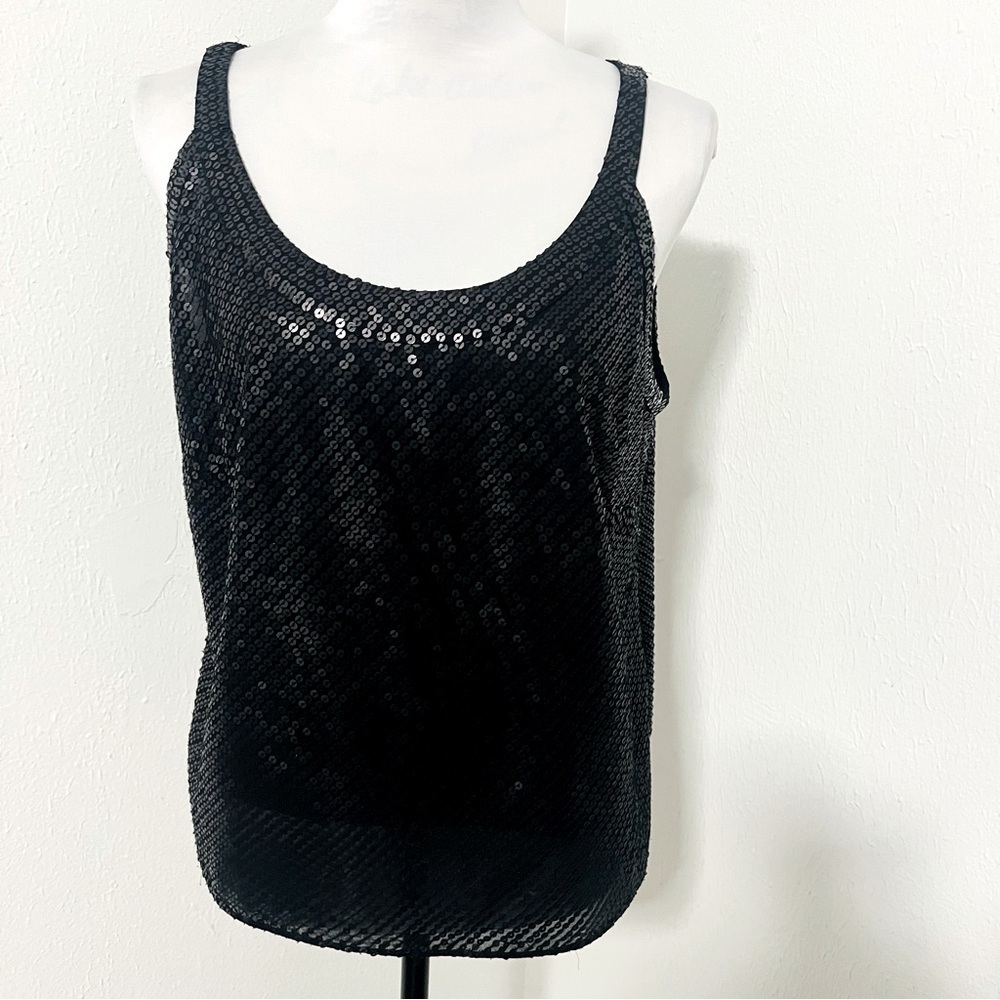 Talbots Vintage Women’s Size 14 Black Sequin Blouse Tank Cami Sleeveless Lined